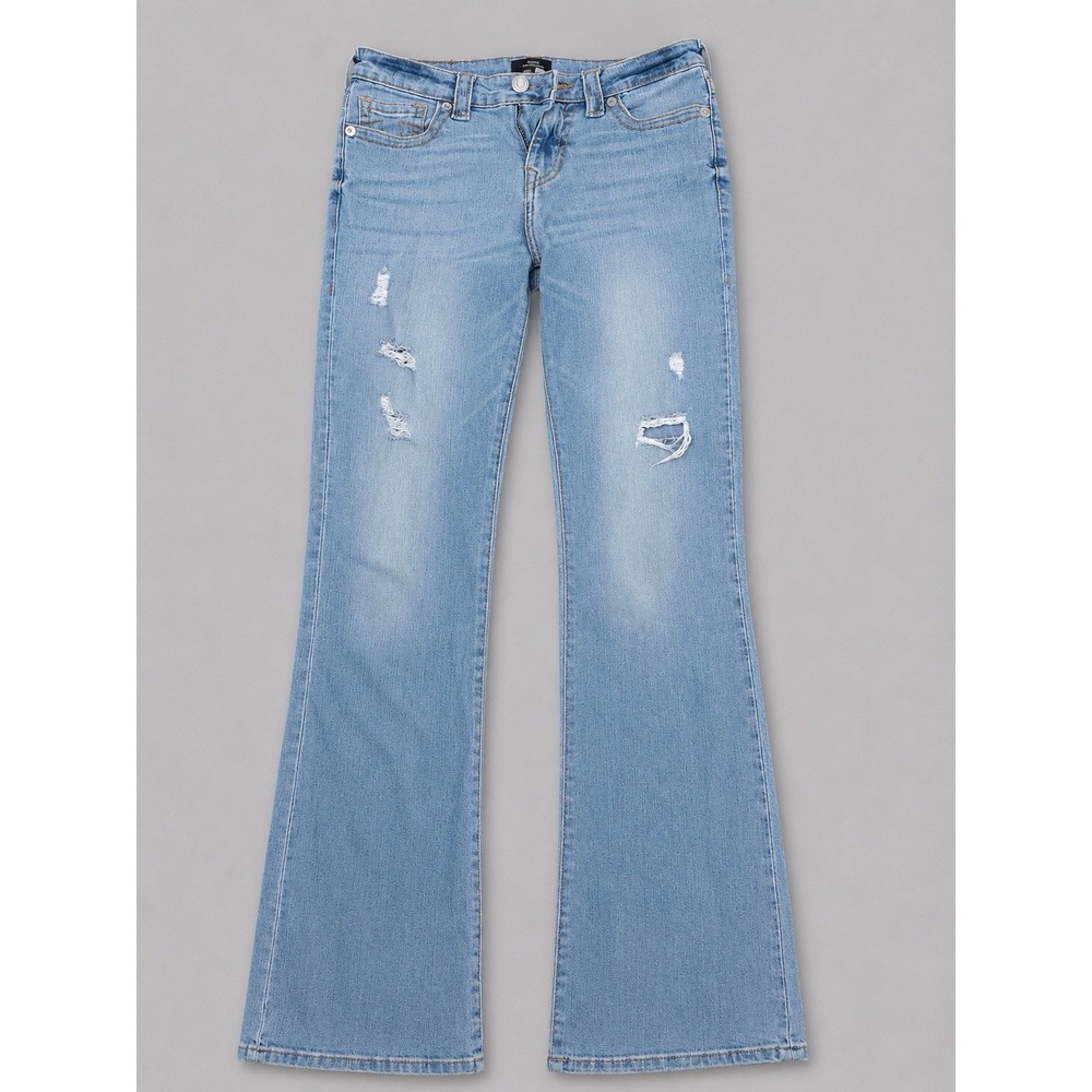 True Religion Women's 28 Light Wash Distressed Bootcut Jeans Flare Denim Pants